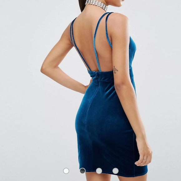 ASOS Blue Velvet Mini Dress - Picture 3 of 6